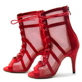 Woman High Top Latin Dance Shoes Red Black Ballroom Dance Boots Women Salsa Tango Dancing Shoes Girls Soft Bottom Party Sandals