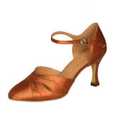 Brown Woman Close Toe Modern Ballroom Latin Dance Shoes 7cm Custom Heel