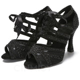 Rhinestone Pearl Dance Shoes Tango Rumba Samba Latin Ballroom Dance Performance Shoes Soft Sole Women Sandals