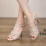 Rhinestone Pearl Dance Heels Tango Salsa Rumba Samba Latin Ballroom Dance Shoes Soft Sole Women Sandals