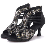 <transcy>Purpurina Botas de baile de salón Mujer Salsa latina Tango Rendimiento Negro Zapatos de baile Cremallera</transcy>