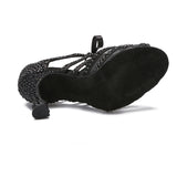 Rhinestone Pearl Dance Shoes Tango Rumba Samba Latin Ballroom Dance Performance Shoes Soft Sole Women Sandals