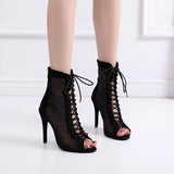 <transcy>Salsa Jazz Ballroom Square Plus Size Latin Boots Zapatos de baile para mujeres Dancing Girl Elegante Tacón alto Air Mesh</transcy>