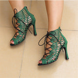 Women Zipper Latin Tango Dance Shoes Glitter Salsa For Girls Ballroom Dancing Boots Customized Heel Gold Green