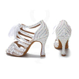 Rhinestone Pearl Dance Shoes Tango Rumba Samba Latin Ballroom Dance Performance Shoes Soft Sole Women Sandals
