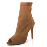 <transcy>Jazz Salsa Ballroom Practice Zapatos de baile latino para mujeres Profesores de baile Botas de tacones altos Lycra elástica</transcy>
