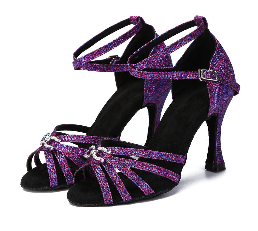 Latin Dance Shoes Ladies Soft Soled Indoor Party Performance Ballroom Dance Shoes Purple