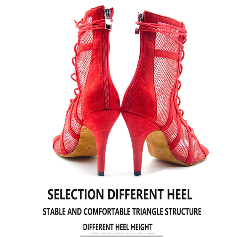 <transcy>Женская обувь для латинских танцев с высоким берцем, красные, черные ботинки для бальных танцев, женская обувь для сальсы, танго, танцевальная обувь для девочек, сандалии с мягкой подошвой для вечеринок</transcy>