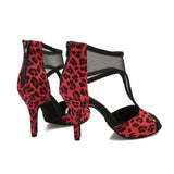 <transcy>Botas de baile de salón social Zapatos de baile de tango de salsa latina para mujer con leopardo</transcy>