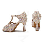 Rhinestone Pearl Dance Heels Tango Salsa Rumba Samba Latin Ballroom Dance Shoes Soft Sole Women Sandals