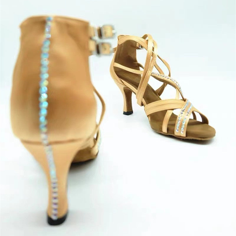 Salsa Latin Dance Shoes Women ChaCha Rhinestone Ballroom Dancing Shoes Customizable