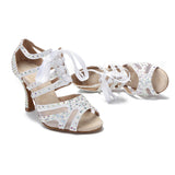 Rhinestone Pearl Dance Shoes Tango Rumba Samba Latin Ballroom Dance Performance Shoes Soft Sole Women Sandals
