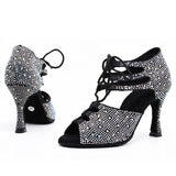 Dance Shoes Latin Women Girls Jazz Waltz Ballroom Dance Booties Shining Rhinestone Black