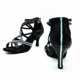 Salsa Latin Dance Shoes Women Black ChaCha Rhinestone Ballroom Dancing Shoes Customizable