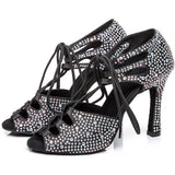 Dance Shoes Latin Women Girls Jazz Waltz Ballroom Dance Booties Shining Rhinestone Black