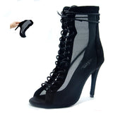 <transcy>Salsa Jazz Ballroom Square Plus Size Latin Boots Zapatos de baile para mujeres Dancing Girl Elegante Tacón alto Air Mesh</transcy>