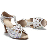 Rhinestone Pearl Dance Heels Tango Salsa Rumba Samba Latin Ballroom Dance Shoes Soft Sole Women Sandals