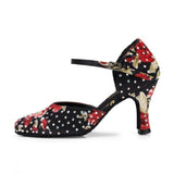 Satin Closed Toe Latin Ballroom Dance Shoes Rhinestone Modern Salsa Shoes Custom Heels