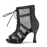 Women Ballroom Dance Shoes Salsa Latin Dancing Shoes Black Pink For Girls Soft Bottom Boots