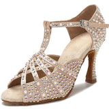 Rhinestone Pearl Dance Heels Tango Salsa Rumba Samba Latin Ballroom Dance Shoes Soft Sole Women Sandals