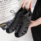 Social Ballroom Dance Ankle Boots Rhinestone Latin Salsa Tango Professional Dancing Shoes