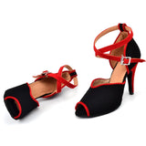 Women Latin Dance Shoes Black Beige Ballroom Sandals Salsa Tango Party Dancing Shoes