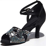 <transcy>Zapatos de baile para mujer con diamantes de imitación | Zapatos de baile de salón latino de satén | Suela de gamuza | Danceshoesmart</transcy>