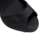 Women Dance Shoes Black Red Suede Rhinestone Dance Boots for Girls Soft Sole Salsa Dance Shoes for Wedding Sandals