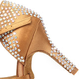 <transcy>Sandalias de salón de baile de diamantes de imitación, sandalias de baile de salsa latina, zapatos de fiesta y boda para mujer, suela de gamuza suave, talón personalizado de satén</transcy>