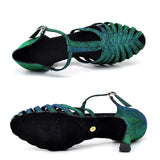 Glitter Ballroom Party Salsa Dancing Shoes Green Gray Tango Latin Dance Shoes Women