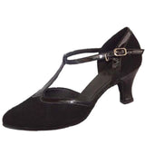 Black Women's Latin Ballroom Salsa Shoes Flock PU High Quality Modern Dancing Shoes Buckle