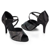 Customized Heel Women Latin Dance Shoes Satin Rhinestone Ballroom Tango Salsa Dancing Shoes