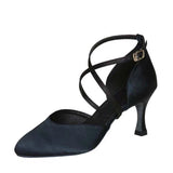 Woman Modern Dancing Shoes 7cm Heel Height Satin Pointed Toe Ballroom Latin Salsa Dance Shoes