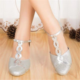 Salsa Modern Dance Shoes For Women Silver Glitter Ballroom Dancing Shoes