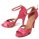Latin Ballroom Dancing Shoes For Women Flock PU Apricot Pink Heels Dance Sandals