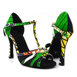 Women Professional Green High Heel Soft Outsole Satin Salsa Ballroom Latin Dance Shoes for Ladies