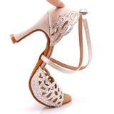 Latin Dance Shoes For Women Rhinestone Ballroom Salsa Dancing Shoes Customized Heel