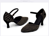 Women's Latin Dance Pointe Shoes Closed Salsa Ballroom Modern Soft Bottom Rhinestone Dance Shoes