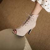 Women Latin Dance Shoes Fashion Peep Toe High Heel Lady Ballroom Salsa Dance Boots Flock Shoes Party