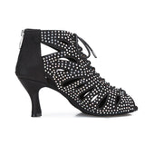 Social Ballroom Dance Ankle Boots Rhinestone Latin Salsa Tango Professional Dancing Shoes