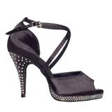 Latin Dance Shoes Salsa Party Dance Shoes Satin Rhinestone Waterproof Platform