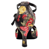 Women Salsa Shoes Latin Satin Soft Sole Flower Black Ballroom Dance Shoes Customized Heel