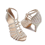 Rhinestone Pearl Dance Shoes Tango Latin Salsa Rumba Samba Soft Sole Women Sandals Ladies Wedding High Heels