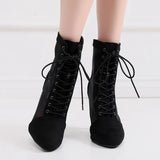 Women Closed Toe Black Latin Dance Shoes for Gilrs Soft Bottom Ballroom Salsa Dancing Boots High Heel