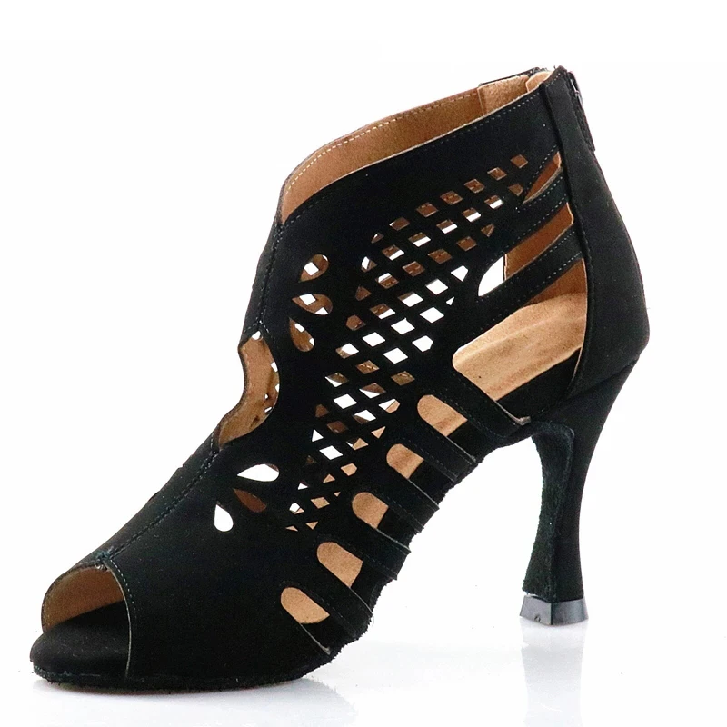 Women's Flock Customized Heel Latin Boots Salsa Ballroom Dance Shoes