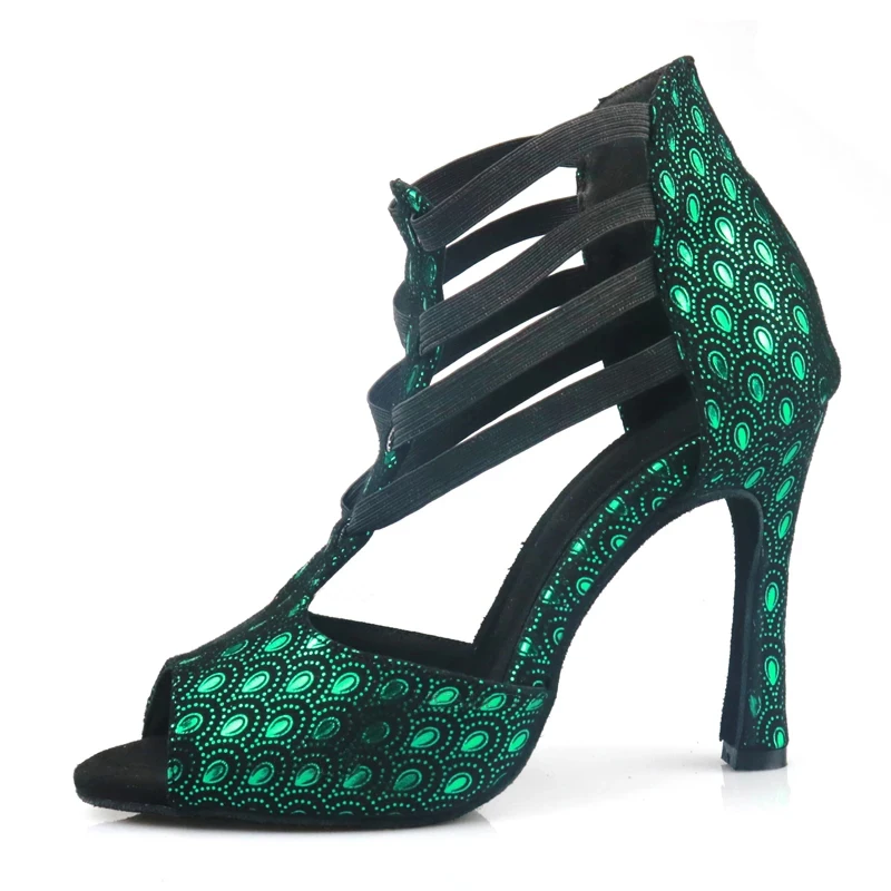 Green Dance Boots For Women Girls Latin Ballroom Tango Dance Shoes Slip On