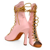 Women Dance Boots High Heel Comfortable Pink PU Ballroom Latin Soft Sole Boots Dance Shoes