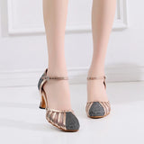 Ladies Glitter Latin Dance Shoes Gold Soft Sole Salsa Shoes For Girls Closed Toe Waltz Tango Modern Dancing Sandals