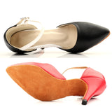 Latin Dance Pointe Shoes Closed For Women Genuine Leather Salsa Ballroom Dancing Shoes Red Black Modern Dance Shoes