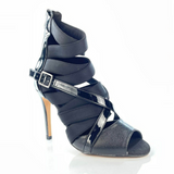 Black Women Latin Dance Boots Strapped Strappy Heel Ballroom Tango Dancing Shoes Suede Sole